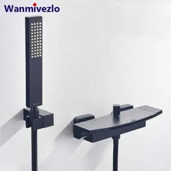 Rubinetti per doccia da bagno a scomparsa nero opaco Rubinetto per vasca da bagno a cascata Rubinetto per doccia Miscelatore a parete Rubinetto per vasca Doccetta a pioggia