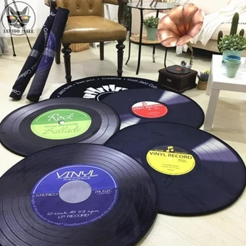 Moda Ev Oturma Odası Dekorasyon Halı Yaratıcı Retro Yuvarlak Plak Çalar Zemin Mat Yatak Odası Çalışma kaymaz Ayak Pedleri