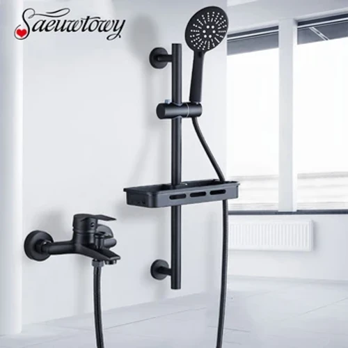 Rubinetto per vasca da bagno a parete in ottone Rubinetto per bagno Cremagliera regolabile in altezza con rubinetto per doccia con valore di controllo del rubinetto con asta di sollevamento
