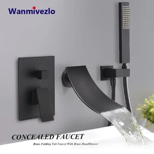 Rubinetti per bagno in bronzo nero Rubinetti per vasca a cascata Rubinetti per doccia a parete Miscelatore caldo freddo Miscelatore in ottone Gru Doccetta