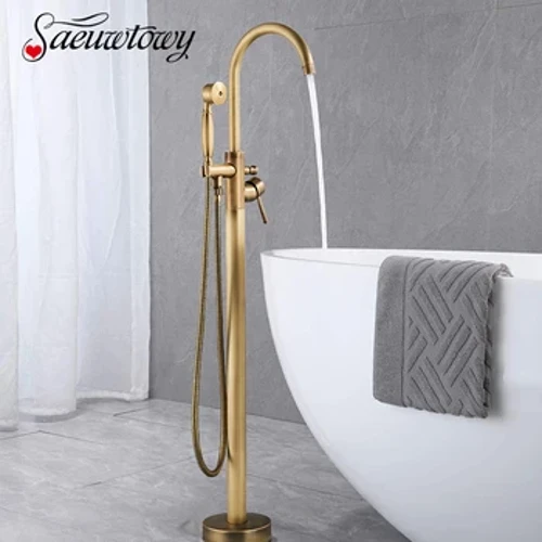 Đồng Thau Giả Cổ Bồn Tắm Sen Tắm Tầng Đứng Tắm Vòi Xịt Tay Cầm Đơn HotCold Nước Trộn Tập Phòng Tắm Sen Tắm
