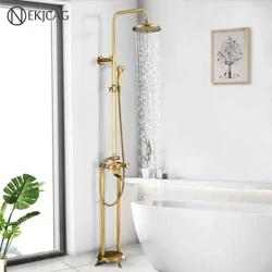 Antik Pirinç Zemin Üstü Küvet Musluk Serbest Daimi Banyo Duş Mikser Dokunun El Duşu ile 1.5 ~ 2 m Yağış Duş Sistemi