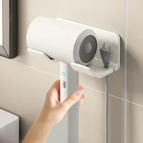 Hoer Dryer Holder Wandmontéiert Hoer Straightener Dryer Hoer Stand Buedzëmmer Organisator Regaler Selbstklebend Plastikspäicherrack