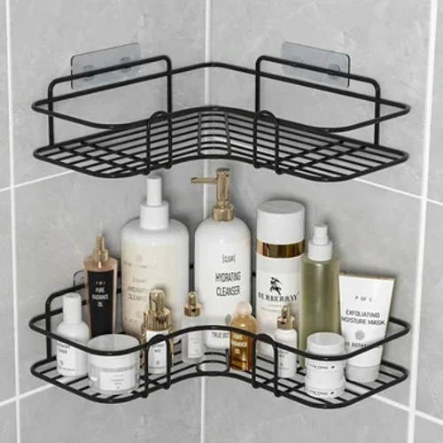 Badkamerplank Wandgemonteerde hoekopslagplanken Shampoohouder Cosmetisch rek Ijzeren doucheafvoermand Badkamerorganisator
