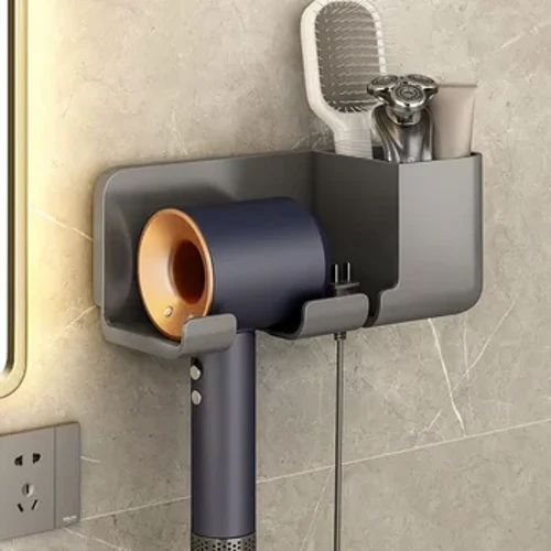 Föhnhouder Muur Badkamerplank Zonder boren Kunststof Föhnstandaard met opbergdoos Wc-ventilatorhouder Plank