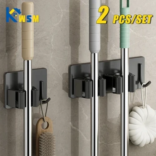 1-3 Pcs Stainless Steel Rak Penyimpanan Rumah Tangga Kamar Mandi Bebas Kuku Kait Dinding Pel Rak Penyimpanan Tahan Air Rak Sapu