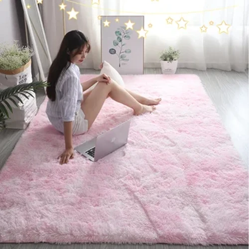 Pembe çocuk halısı kızlar için yatak odası dekorasyonu İskandinav büyük oturma odası halıları kabarık salon halıları yumuşak peluş kreş oyun paspasları