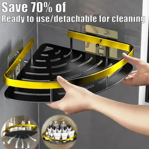 Rak jedhing Dapur Panyimpenan Organizer Aluminium Alloy Shower Rak Aksesoris Kamar Mandi Ora Pengeboran Rak Tembok