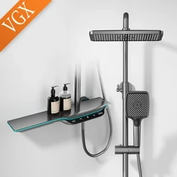 VGX Thermostatic Shower System Intelligent Digital Bathroom Shower Faucet Set Temperatura Display Rainlfall Bathroom Shower Set