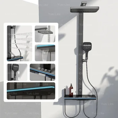 Digital Smart Gray Shower Set Kamar Mandi Ngarep Gunakake Sistem Pancuran Curah Hujan Sprayer Bertekanan Mandi Apartemen Kepala Pancuran