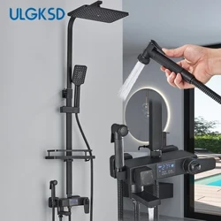 Schwarzer Thermostat Duschset Wasserhahn 4 Ways Badezimmer Wasserhahn Niederschlagsmischer Tap Digital Display Dusch -Set -System für Badezimmer