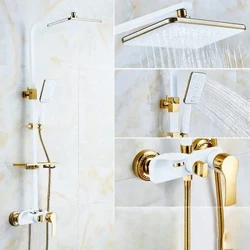 MỚI Vàng Trắng Phòng Tắm Vòi Sen Vòi Nóng Lạnh Đồng Bồn Tắm Vòi Nước Lượng Mưa Tắm Lượng Mưa Phòng Tắm Sen Tắm