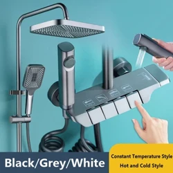 Graues Duschsystem Set Badezimmer Digitale LED -Regen Duschen Wasserhahn Messing Bad Thermostat Niederschlag Dusche 4 Wege mit Bidet -Taps -Sets
