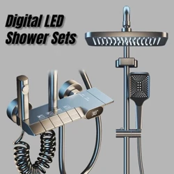 Digitale LED-Duschsets, schwarzes Duschsystem-Set, Badewannen-Duschsystem, Regen, unter Druck stehende Heiß-Kalt-Duscharmatur, Haushaltsdusche