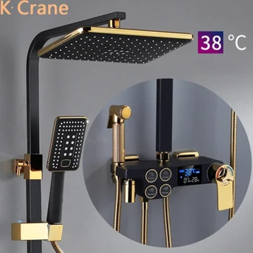 Sistema doccia calda e fredda Bagno LED Set doccia digitale Montaggio a parete Rubinetto termostatico intelligente per vasca Testa quadrata SPA Rainfall Grifo