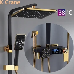 Sistema doccia calda e fredda Bagno LED Set doccia digitale Montaggio a parete Rubinetto termostatico intelligente per vasca Testa quadrata SPA Rainfall Grifo