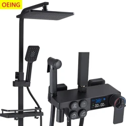Rubinetto per doccia termostatico con display nero, rubinetto per vasca a pioggia con flusso d'acqua per mensola del bagno, produce elettricità