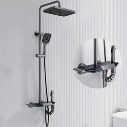 Shower System Set Piano key Ambient Light Full Copper Thermostat Digital Display Gunmetal Grey Modern s gripo