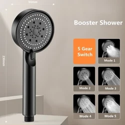 5 läge tryck boost duschhuvud multifunktion justerbar stor vattenutbyte dusch munstycke massage dusch badrum tillbehör