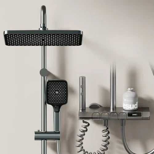 Chuveiro do banheiro conjunto completo cinza piano chave display digital pressurizado quente e fria cachoeira chuvas sistema de chuveiro