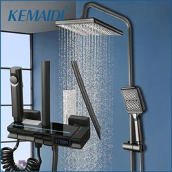 KEMAIDI dusjsystem Digitalt display Dusjkransett Veggfeste 4 funksjoner Regndusj Varme Kalde Blandere med Bidet Sprøyter