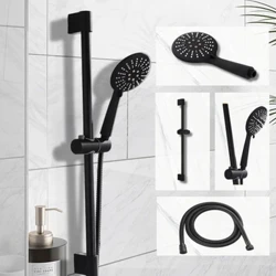 Wall Mounted Three Function Hand Held Shower Na May Libreng Lifting Rod na May Black Shower Head High Pressure Rain Sprayer Set