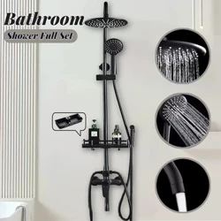 Badrum dusch full set väggmonterat badkar duschsystem hem svart termostat duschuppsättning kranar regn duschar