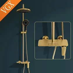 VGX Gold Sistema Doccia Set Doccia Rubinetto per Bagno Set Doccia a Pioggia a 3 Vie Miscelatore con Set Doccetta Nero Grigio Cromato