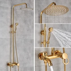 Đồng thau Cổ Phòng Tắm Sen Tắm Bộ Treo Tường Tay Cầm Kép Tay Kệ Nóng Lạnh Hệ Thống Phối mưa Hệ Thống