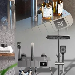 Socraíonn Cith LED Digiteach Cith Seomra Folctha Sraith Iomlán Córas Cithfholcadh Folctha Dubh Bán Liath Faucet Cithfholcadh Te Fuar Brú Báistí