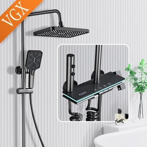 Vgx sistema de chuveiro digital inteligente display temperatura do banheiro conjunto torneira do chuveiro chuvas misturador do banheiro bidé chuveiro conjunto