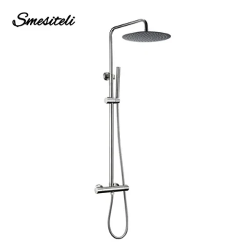 Faucets Cawod Thermostatig Nicel Brwsio Setiau Wal Mount Pres Cymysgydd Ystafell Ymolchi Cawod Glaw Faucet Glawiad Systemau Cawod Thermo