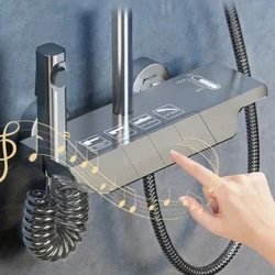 Badrum Dusch Kran Set 4 Funktioner Digital Display Dusch Termostat Varma kalla duschar Blandare Tryck Utlopp Koppar Kranar