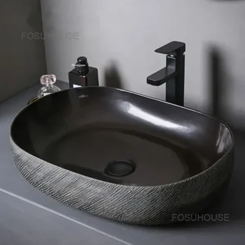 Washbasin w łazience czarne ceramiczne domowe zlewozmywak łazienkowy stół zewnętrzny basen domowy zlew kuchenny pojedynczy basen balkon basen wodny