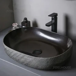 Phòng tắm Chậu Rửa Gốm Đen Hộ Gia Đình Phòng Tắm Bồn Rửa Ngoài Trời Bàn Lưu Vực nhà Bồn Rửa Chén Đơn Lưu Vực Ban Công Nước Lưu Vực