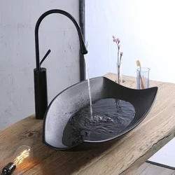 Matte Black Bathroom Sinks Modernong Household Washbasin Personality Washing Sinks Sa Itaas ng Counter Basin Sink para sa Kusina