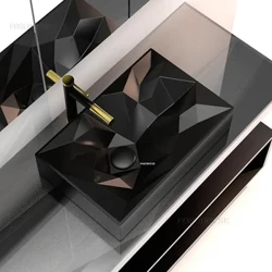 Nordic Black Bathroom Sinks Household Ceramic Banyo Washbasin Creative Rectangular Above Counter Basin Modern Wash Basin