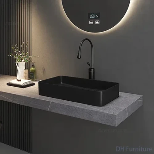 Sinc Ystafell Ymolchi Nordig Basn Countertop Ceramig Llwyd Basn Minimalydd Sgwâr Nordig Basn Golchi Balconi Cartref Basn Golchi Basn Sengl Z