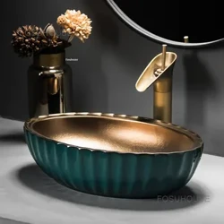 Lavelli da bagno in oro verde italiano Art Lavabi da bagno di hotel di fascia alta Lavandino da bagno per la casa Lavandino da bagno di lusso domestico A