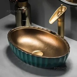 Italienskt Grönt Guld Konst Handfat för badrum High-end hotell Badrum Tvättställ Hemkonst Tvättställ Handfat Lyxigt badrum