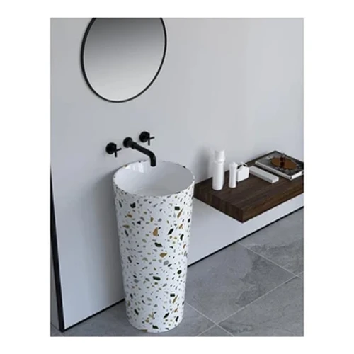 Keramisk Terrazzo Sokkelvask Badeværelsesvask Fritstående skål Producent Creative Vanity Vask