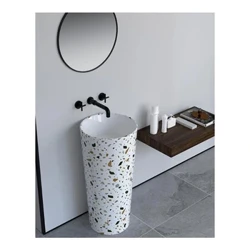 Chiuvetă din ceramică cu terrazzo pe piedestal Lavoare pentru baie Producător de boluri de sine stătătoare Chiuvetă creativă