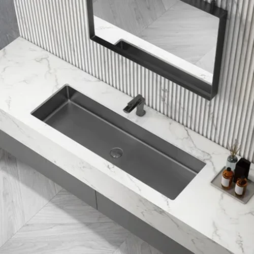 Populært design SUS304 Rustfrit stål Badeværelsesvask Høj kvalitet 1000*300*120mm Håndvask Håndvask Sort Luksus Lavabo