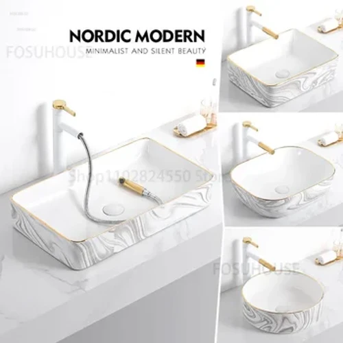 Mga Lababo sa Banyo sa Bahay Balkonahe Washing Sink Modernong Countertop Basin Maliit na Sukat Lababo sa Banyo Hotel Homestay Round Ceramic Washbasin