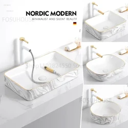 Mga Lababo sa Banyo sa Bahay Balkonahe Washing Sink Modernong Countertop Basin Maliit na Sukat Lababo sa Banyo Hotel Homestay Round Ceramic Washbasin