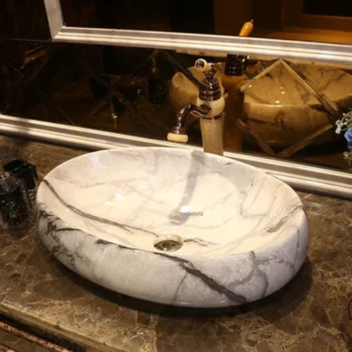Nordic Marbling Wash Basin Ceramic Oval Washbasin Banyo Muwebles Banyo Sink Bowl Lavatory Washbasin Kusina Sink Bowl MC