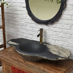 Sinciau Ystafell Ymolchi Resin Mawr arddull Tsieineaidd Cartref Creadigol Basn Golchi Ystafell Ymolchi Gwesty Teahouse Celf Hynafol Basn Countertop Afreolaidd