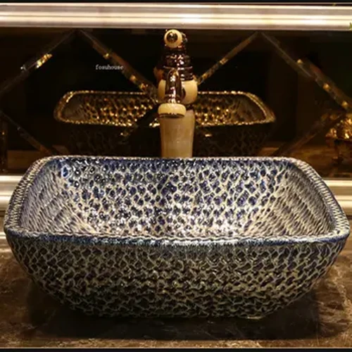 Bafuni ya Kauri ya Zamani ya Bafuni ya Bafuni ya Bafuni ya Bafuni ya Jiwe la Bluu Sanaa ya Splashproof Nyumbani kwa Hoteli Bafuni ya Kuogea