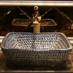Vintage céramique salle de bain évier salle de bain luminaire comptoir évier bleu pierre Art résistant aux éclaboussures chez l'habitant hôtel lavabo salle de bain