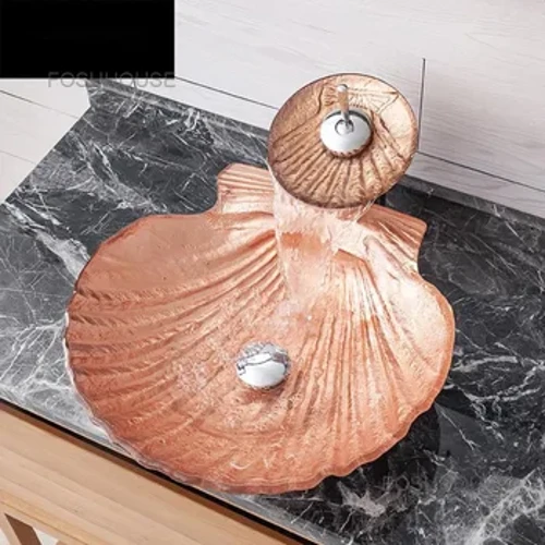 Herdet glass Håndvask Hotel Baderomsservanter Hjem Baderomsservanter Coral Art Kjøkken Vaskeservanter Luksus Shell-servant